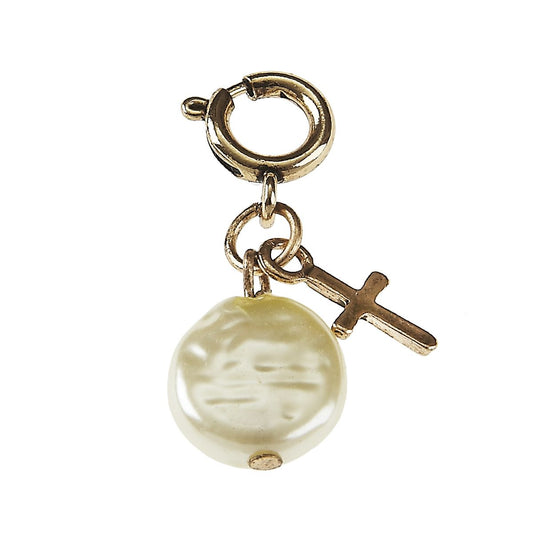 Light Antique Gold Cross And Coin Pearl Charm