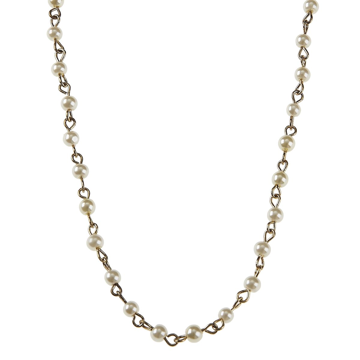 16" Light Antique Gold Necklace with Linked Acrylic Ivory Pearl Charm, 3" Ext