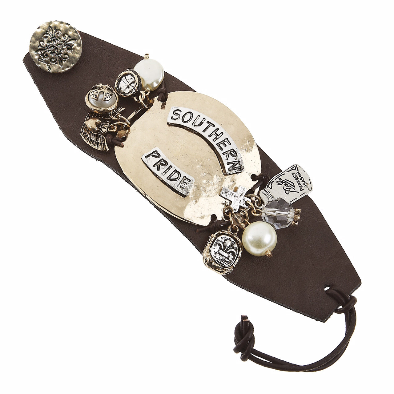 "Southern Pride" Wide Leather Charm Bracelet