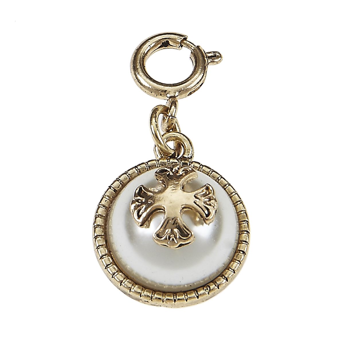 Ivory Pearl Cabochon with Antique Gold Cross Charm