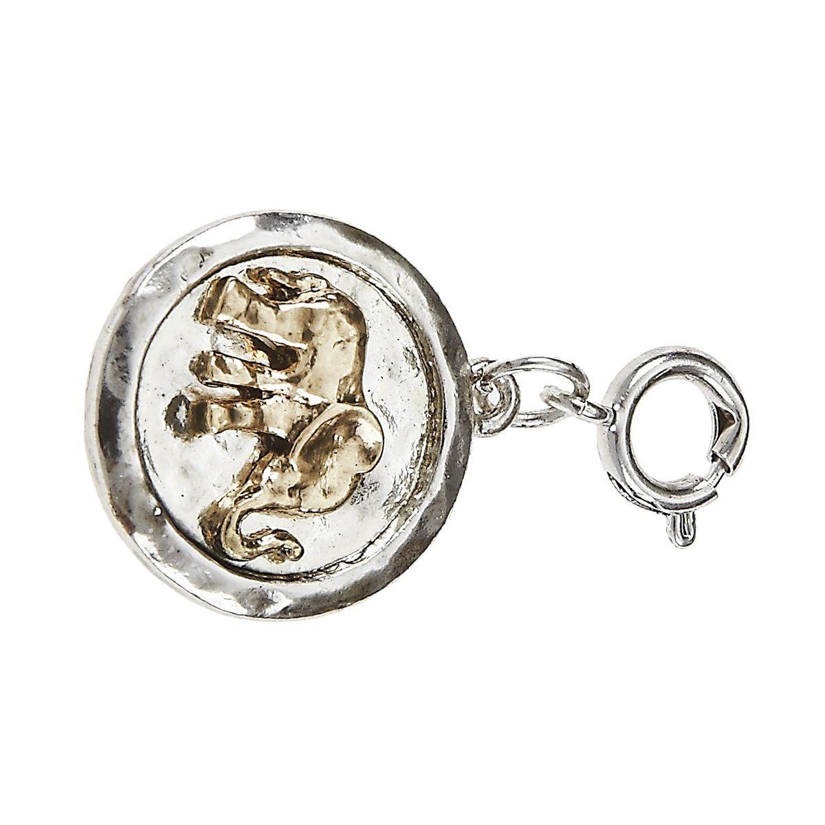 Antique Silver Hammered Disk with Antique Gold Elephant Charm