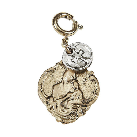 Antique Gold Madonna with Tiny Antique Silver Cross On Disk Charm