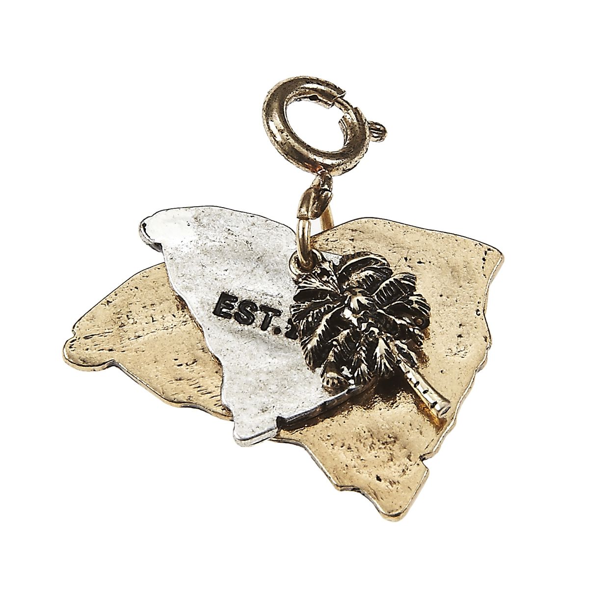 South Carolina 2-Tone Double State with Small Palm Tree Charm