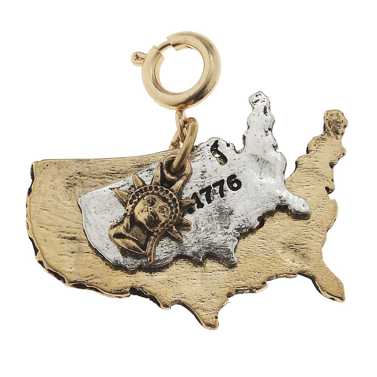 USA 2-Tone Double State with Statue Of Liberty Head Charm