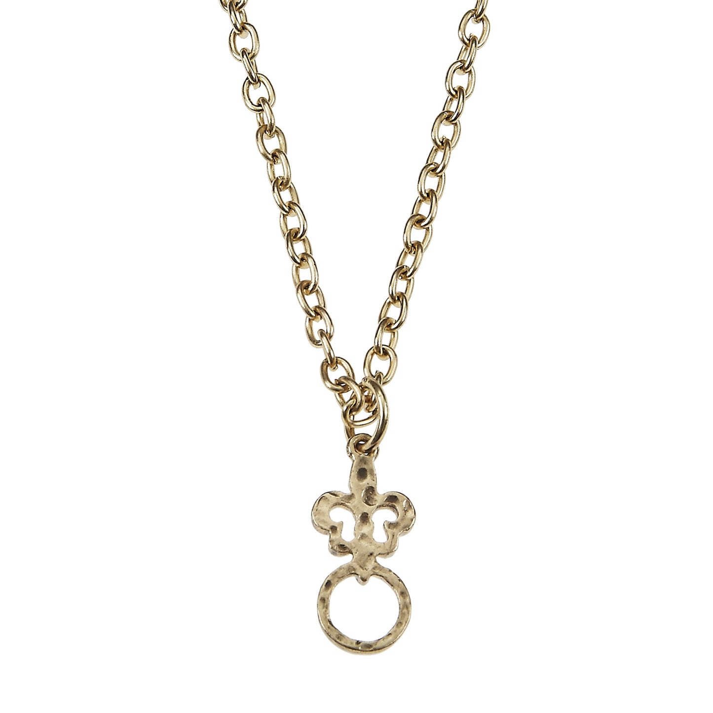 36" Antique Gold Charm Necklace with Fleur De Lis Charm Holder