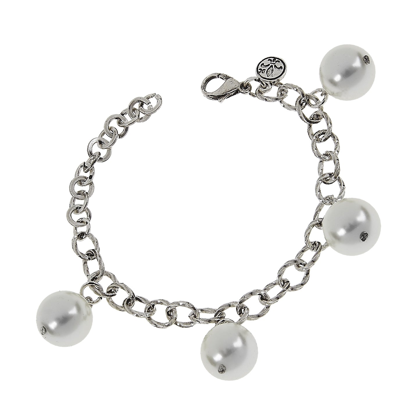 Antique Silver And Glass Pearl Charm Bracelet