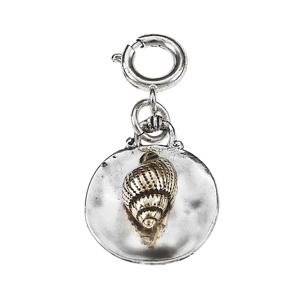 Antique Silver Disk with Antique Gold Shell Charm