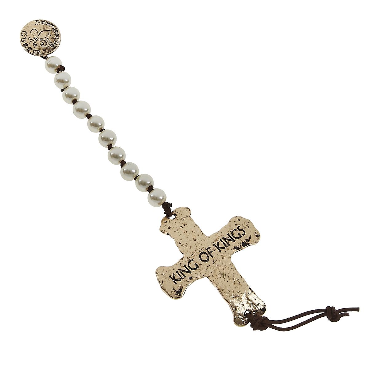 Antique Gold "King Of Kings" Hand Knotted Pearl Charm Bracelet