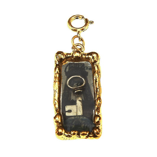 Key and French Words Antique Gold Rectangle Epoxy Charm