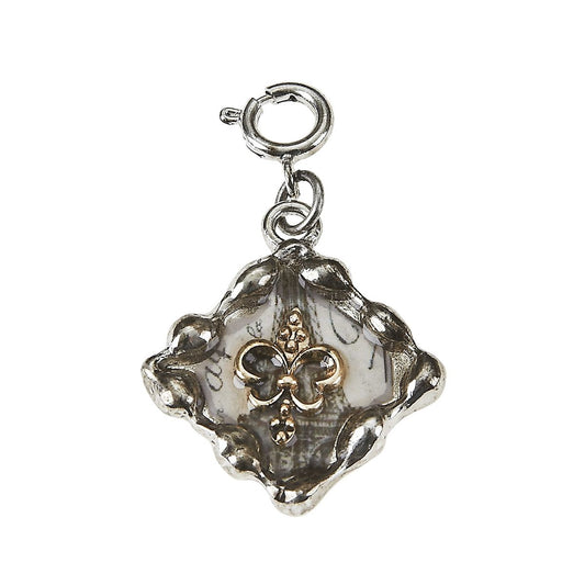 Fleur De Lis and French Words Square Epoxy Charm