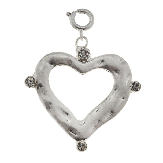 Antique Silver Heart with Rhinestone Corners Charm