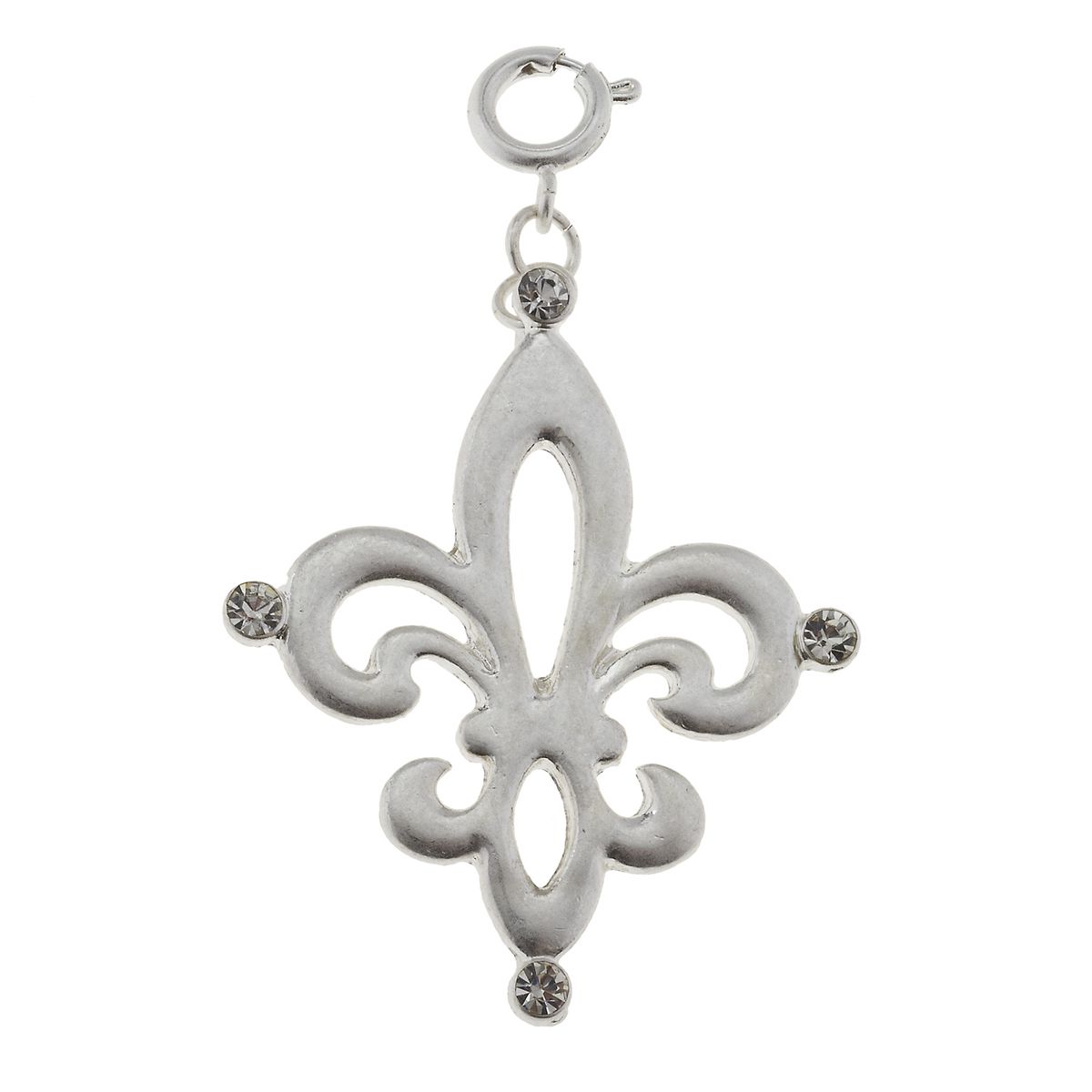Antique Silver Fleur De Lis with Rhinestone Corners Charm