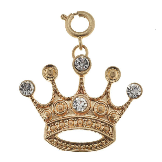 Antique Gold Crown with Rhinestone Corners Charm