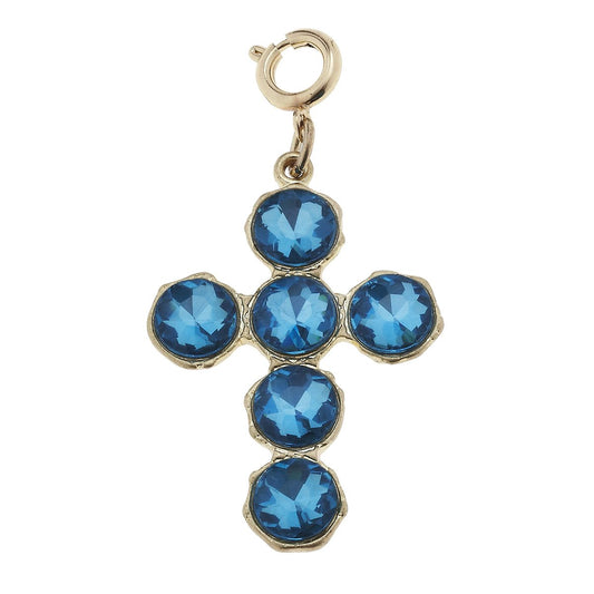 Soldered Aqua Rhinestone Cross Charm