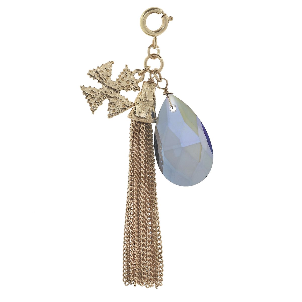 Antique Gold Tassel and Cross with Lavender Glass Charm