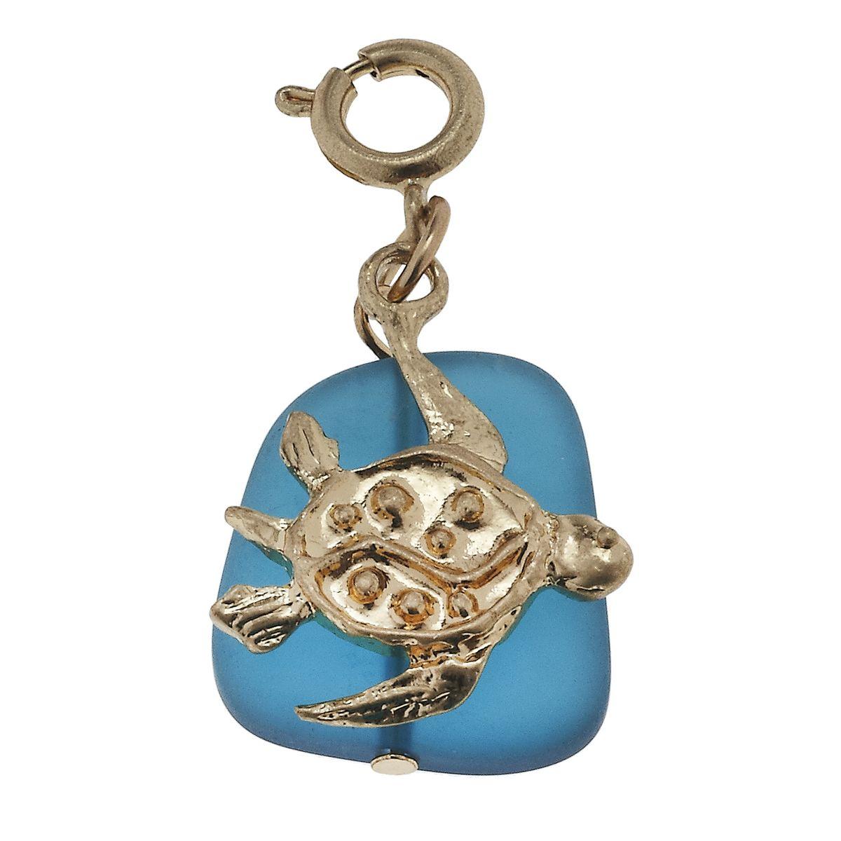Antique Gold Turtle and Blue Glass Charm