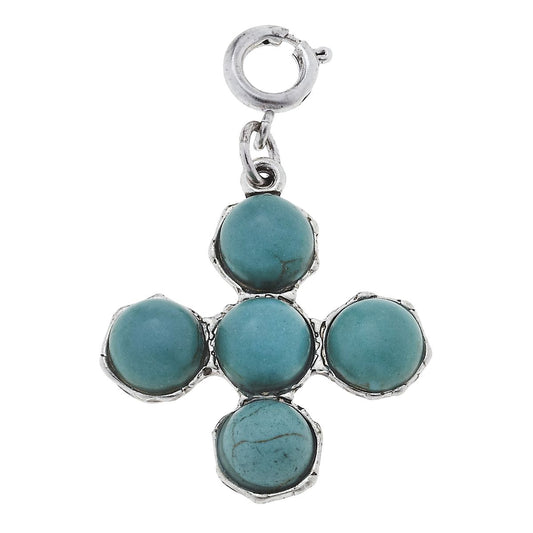 Antique Silver and Turquoise Soldered Cross Charm