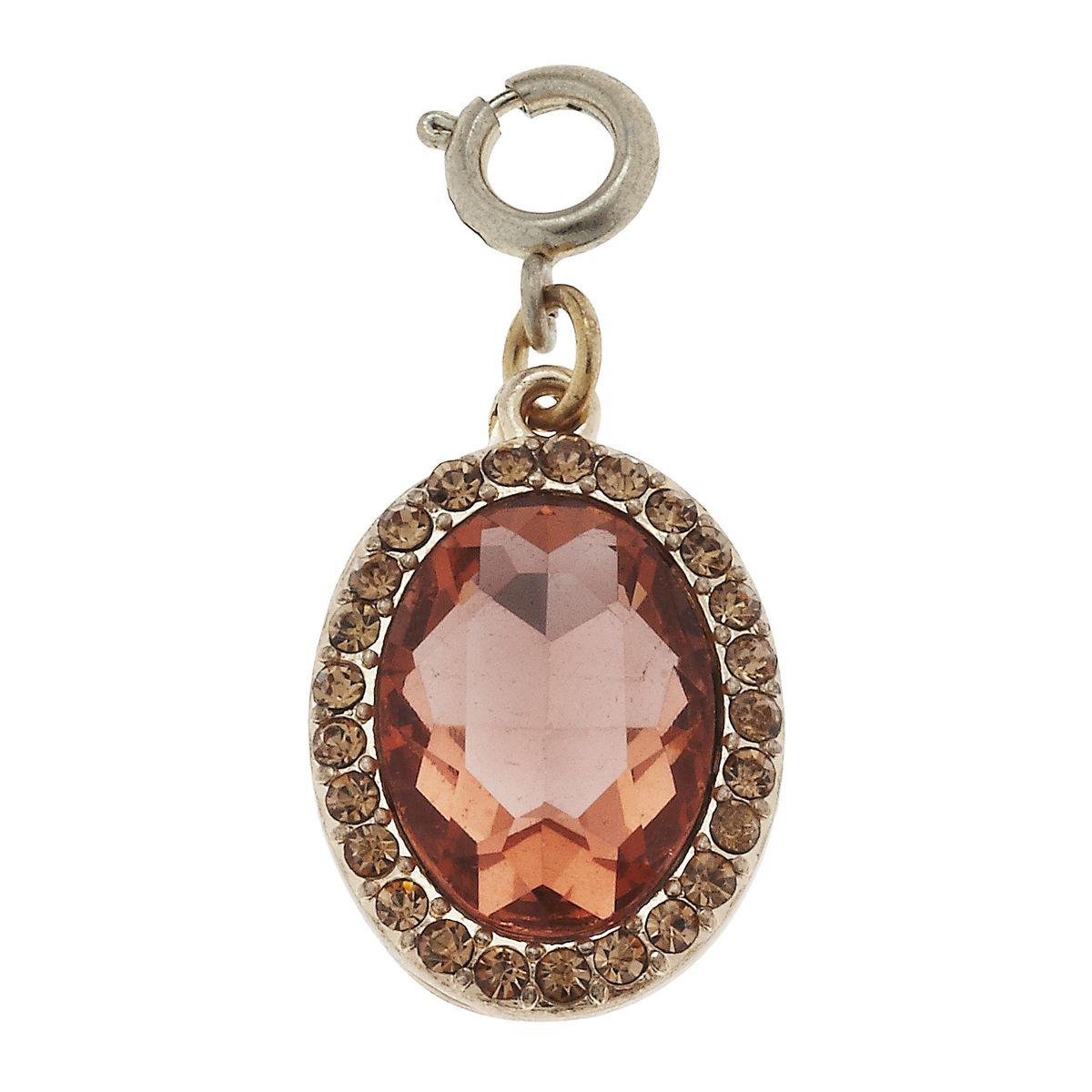 Faceted Glass and Rhinestone Rose Oval Charm