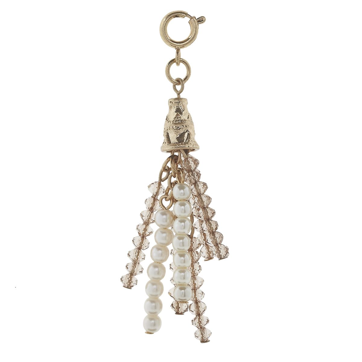 Antique Gold Platinum and Ivory Pearl Beaded Tassel Charm