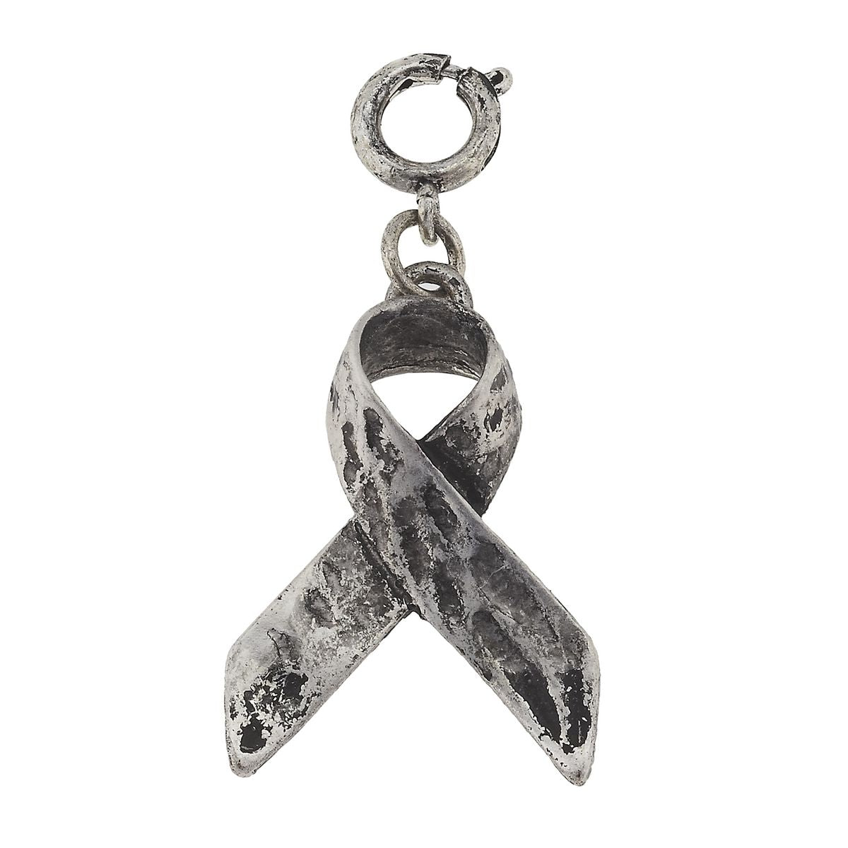 3D Silver Cancer Ribbon Charm