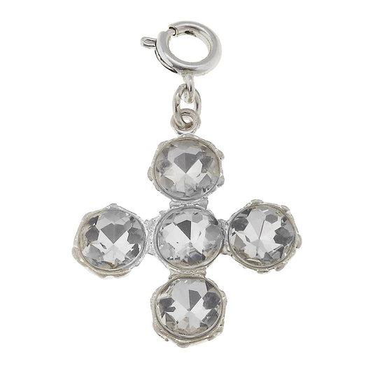 Square Faceted Silver Crystal Charm
