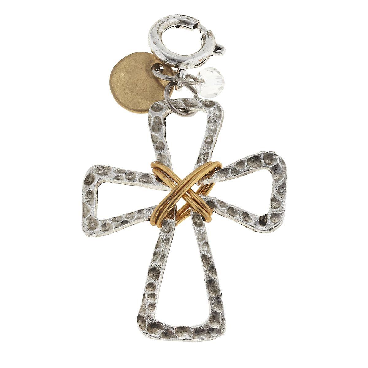 Wire Wrapped Cross with Clear Glass Cluster Charm