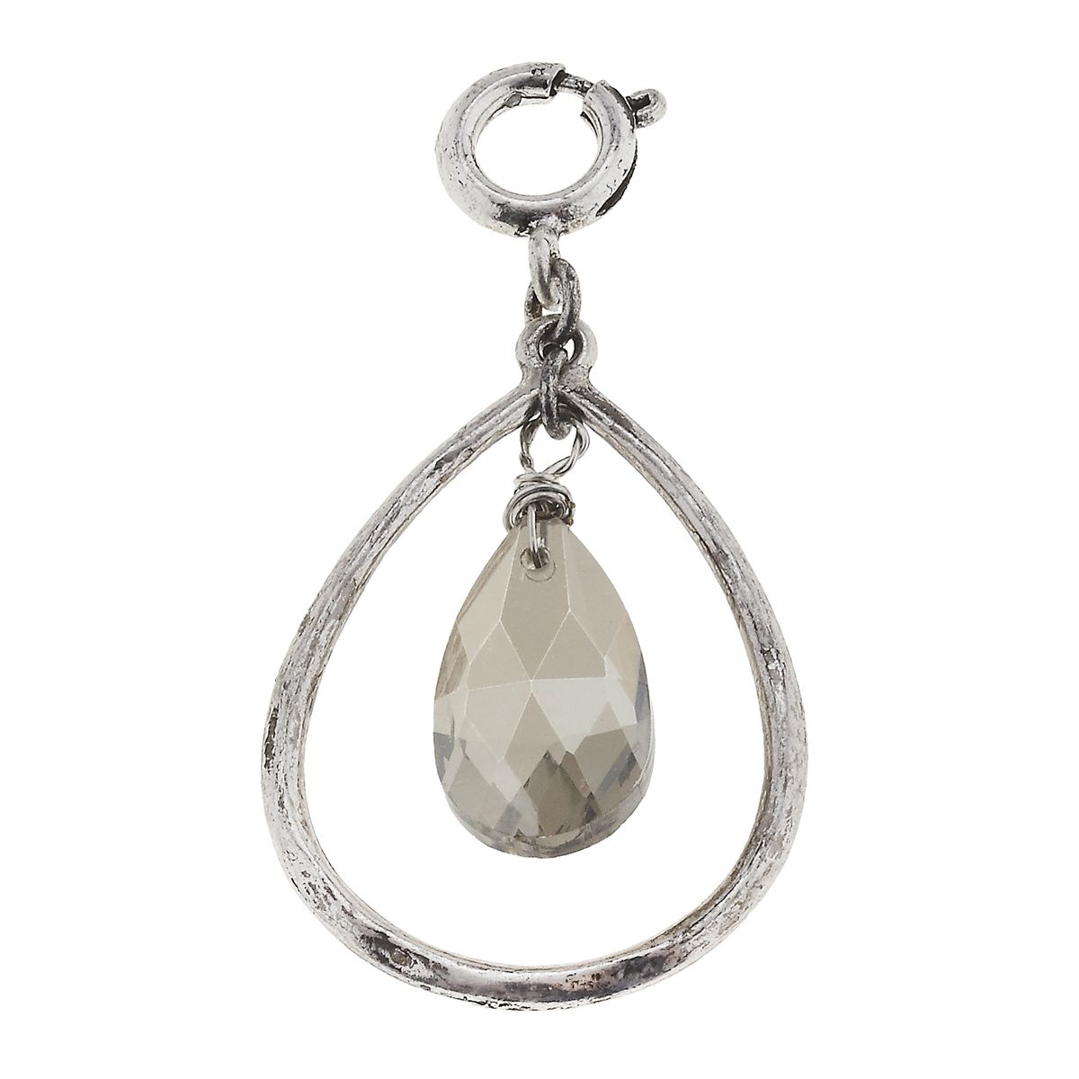 Antique Silver Teardrop with Black Diamond Teardrop Glass Charm