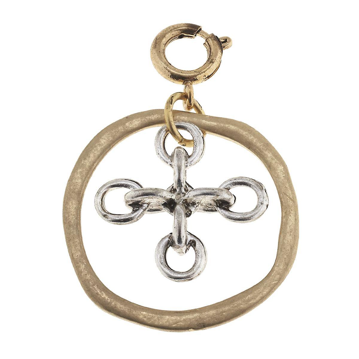 Antique Silver Chain Cross in Antique Gold Ring Charm
