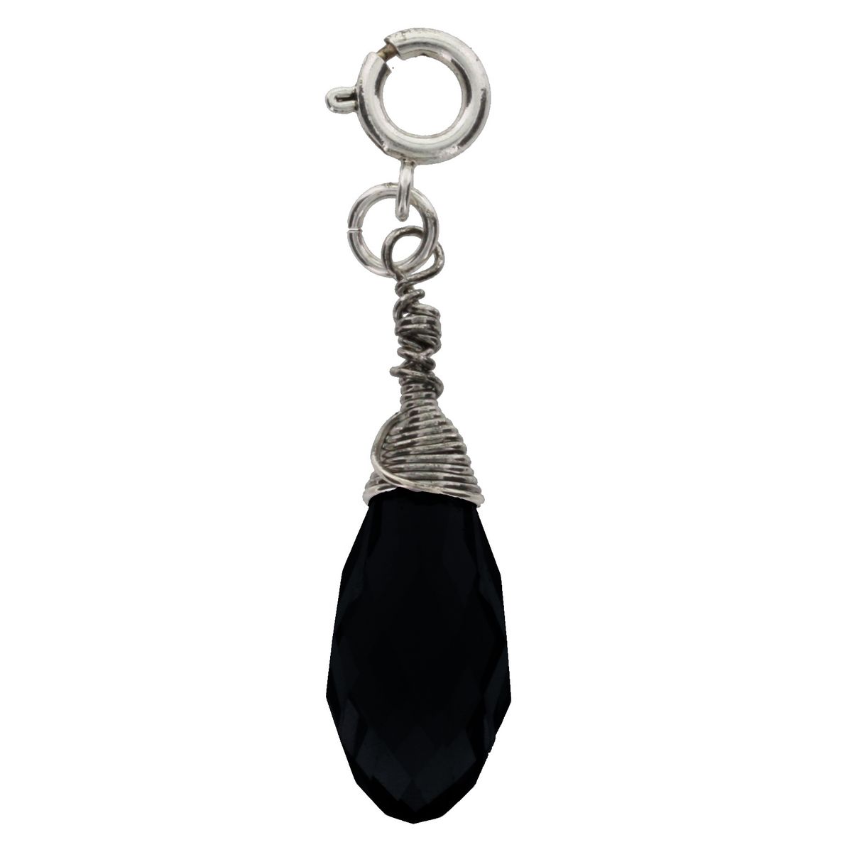 Silver and Jet Black Birthstone Wire Wrapped Charm