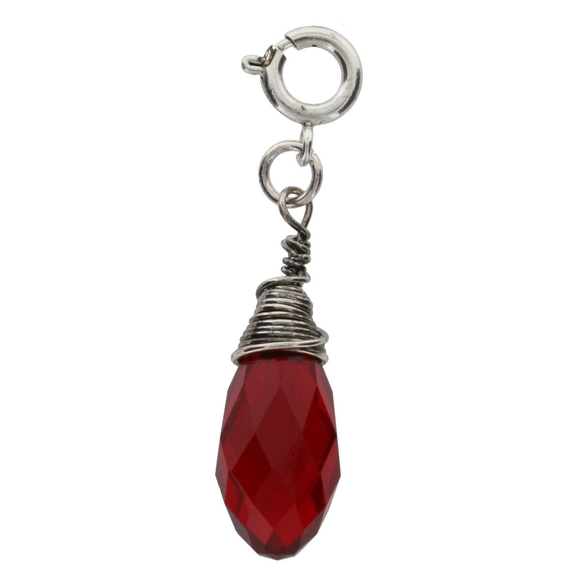 Silver and Ruby Birthstone Wire Wrapped Charm