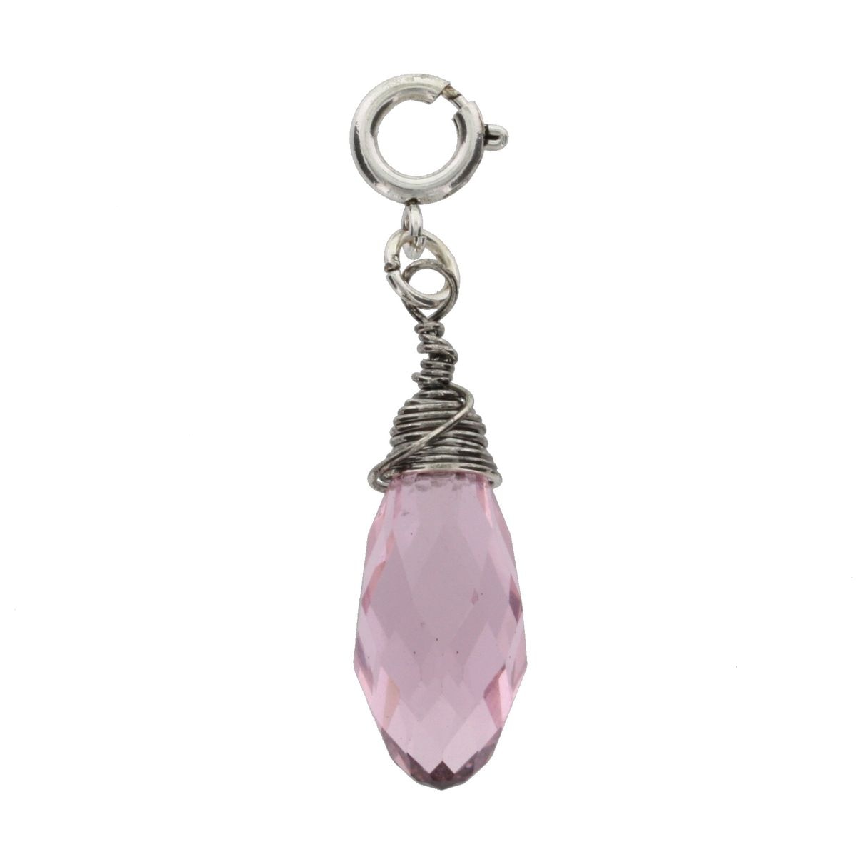 Silver and Rose Birthstone Wire Wrapped Charm