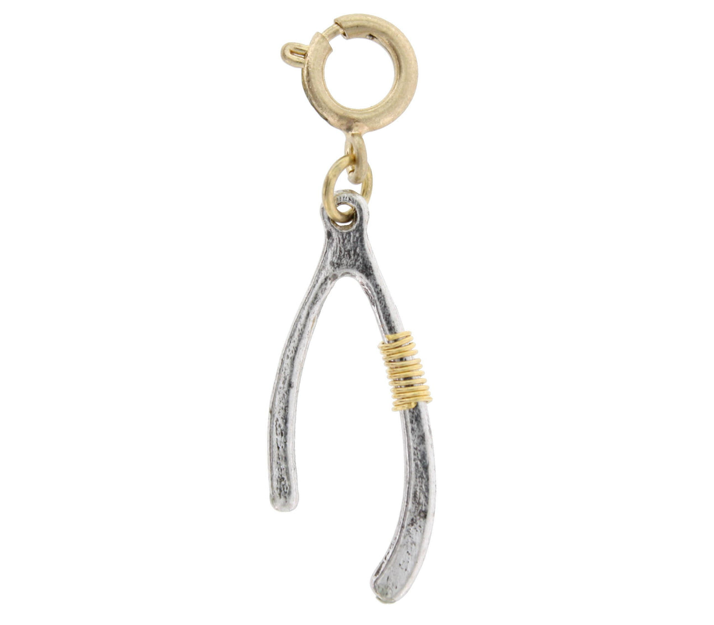 Silver Wishbone with Gold Wire Wrapped Charm