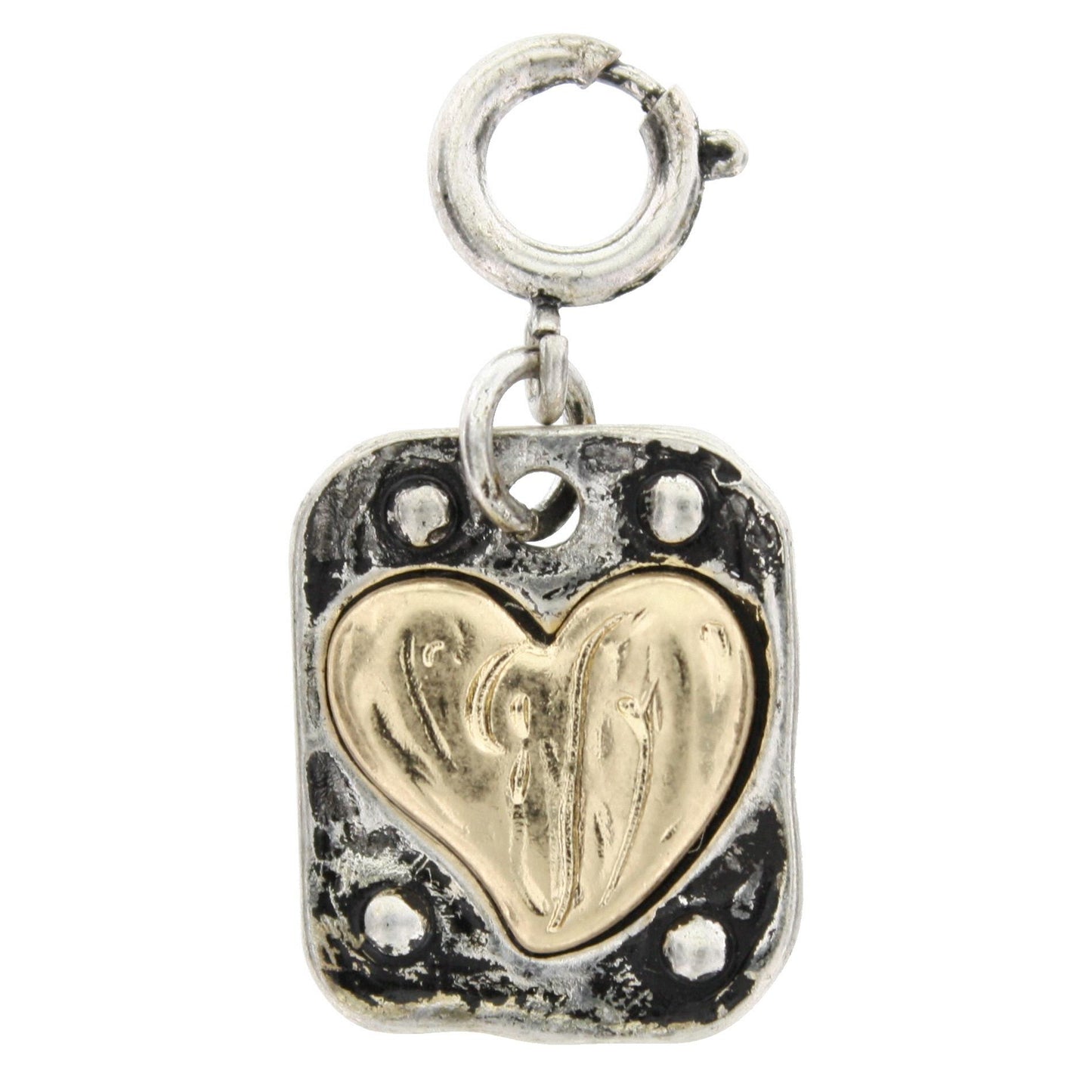 2-Tone Gold Heart On Silver Square Charm