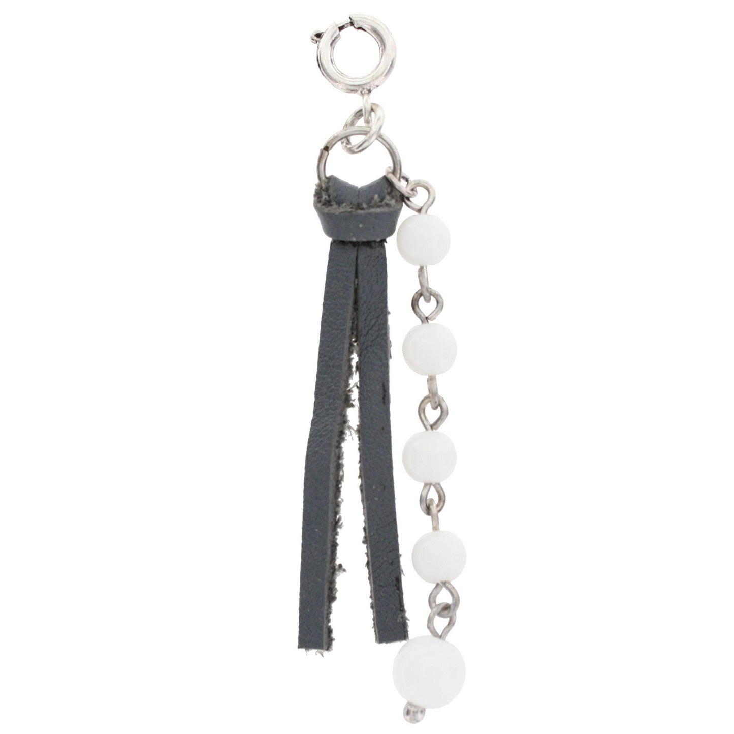 Grey Tassel and White Beaded String Charm