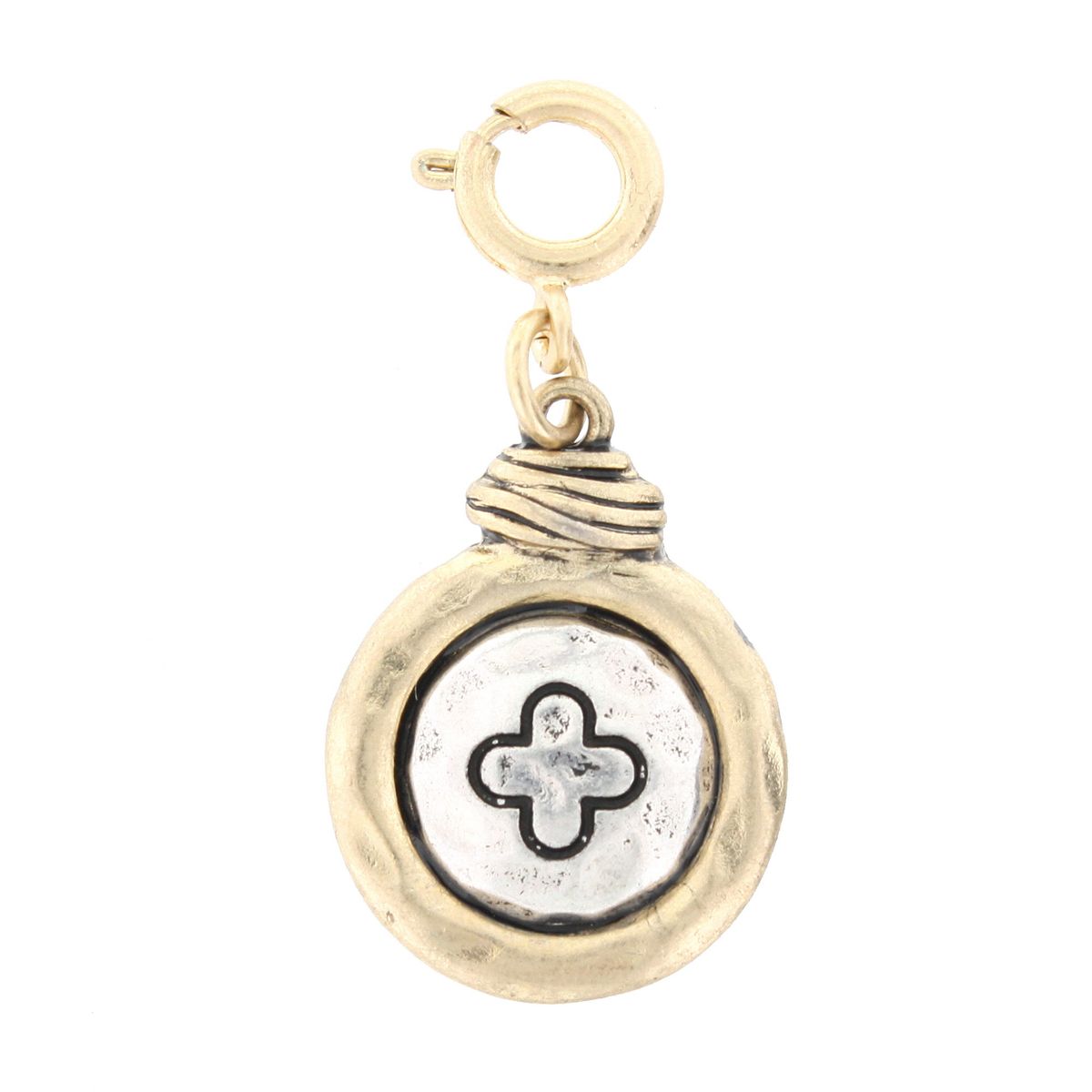 2-Tone Silver Quatrefoil On Gold Disk Charm