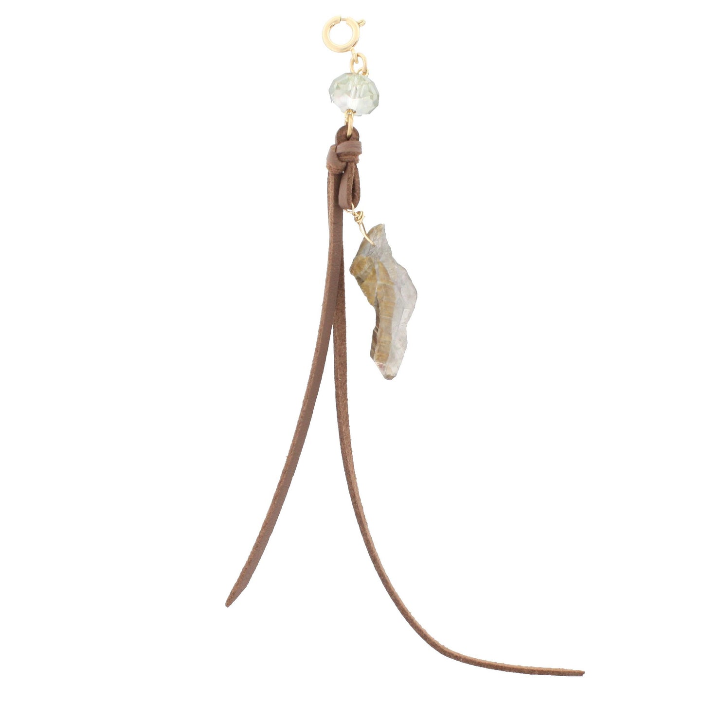 Metallic Quartz with Light Brown Leather Tassel Charm