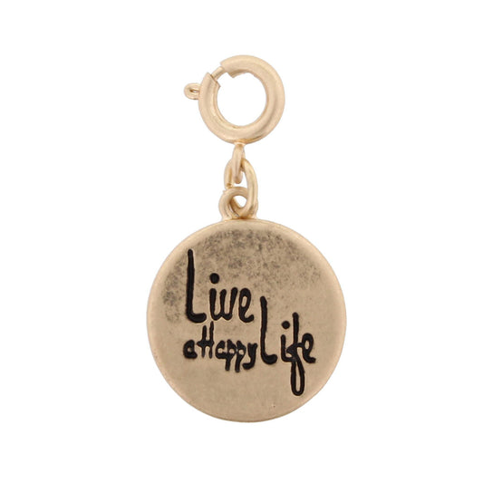 Antique Gold Live a Happy Life Charm