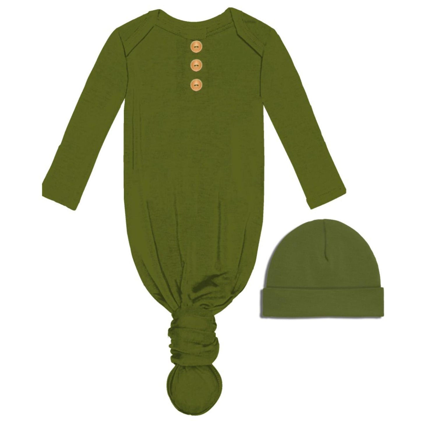 Kids Green Baby Gown and Beanie Set