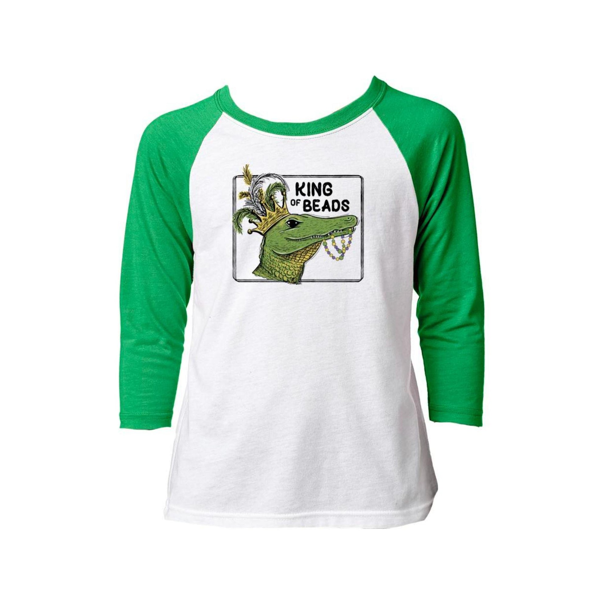 Kids King Of Beads Mardi Gras 3/4 Sleeve T-Shirt XS