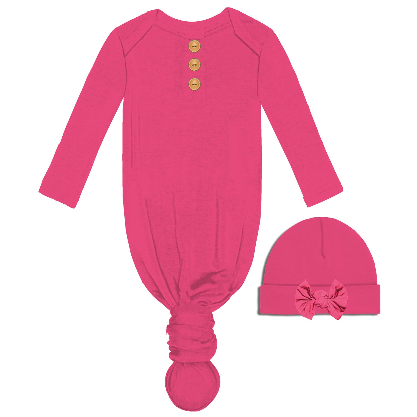 Kids Hot Pink Baby Gown and Beanie Set