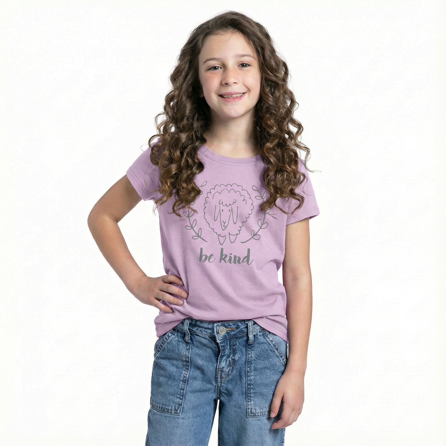 Kids Be Kind Lilac Crew Neck T-Shirt - Soft Cotton Graphic Tee