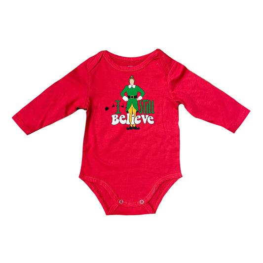 Kids I Still Believe Elf Long Sleeve Baby Onesie 6MO
