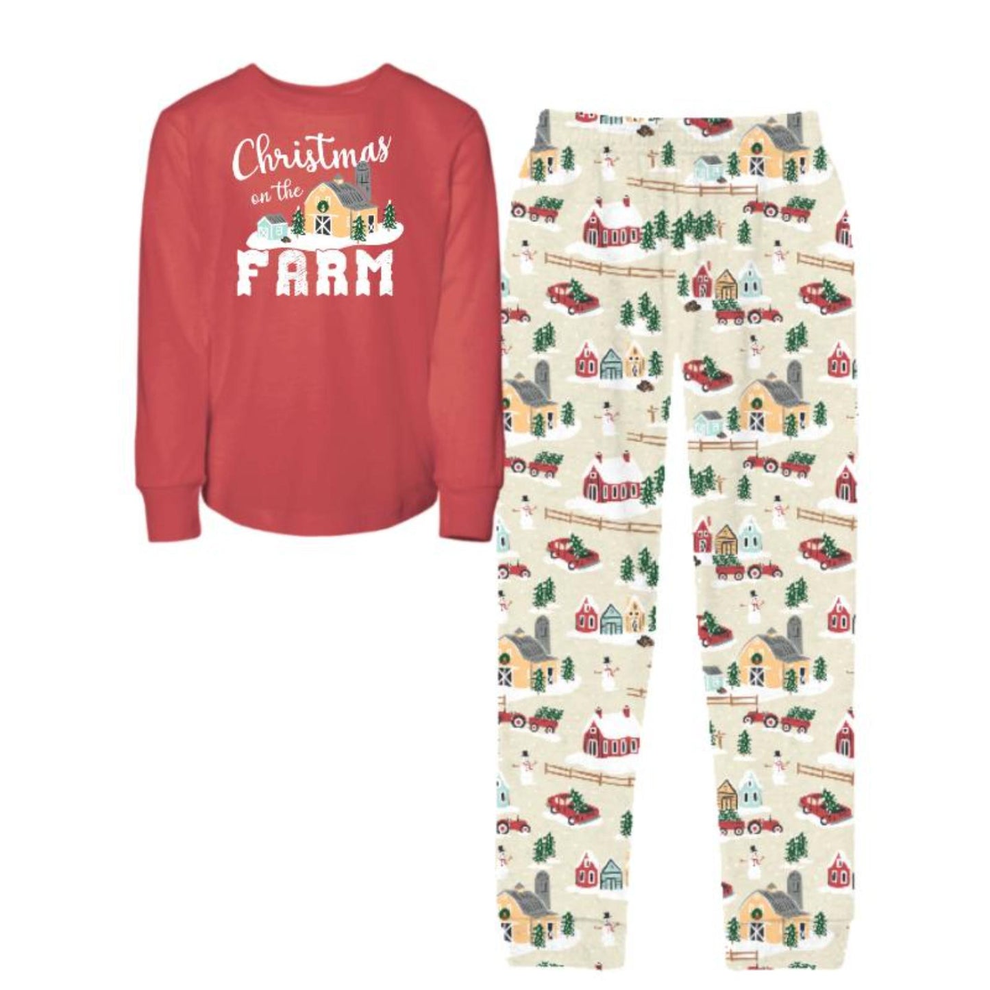 Kids Christmas on the Farm Tan Jammie Jogger Pant Set L