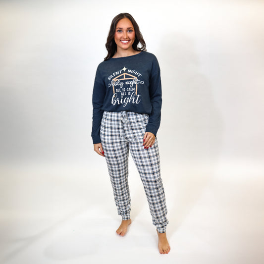 Silent Night Long Sleeve Jammie Jogger Pant Set M