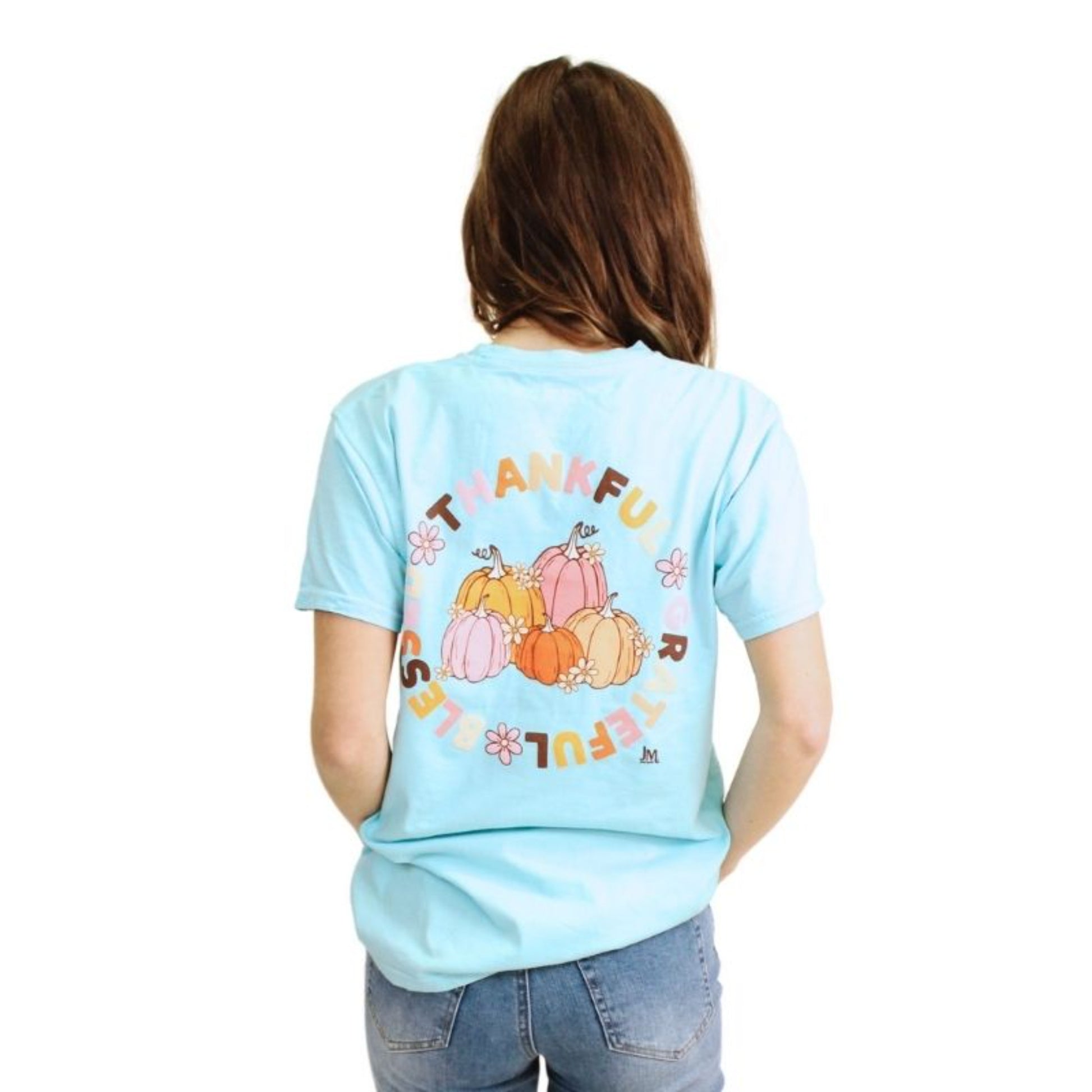 Thankful Grateful Blessed Pumpkins T-Shirt L