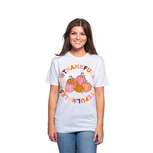 Thankful Grateful Blessed Pumpkins Heather White T-Shirt