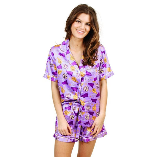 Game Day Purple and Gold Satin Pajama Short Set 2XL
