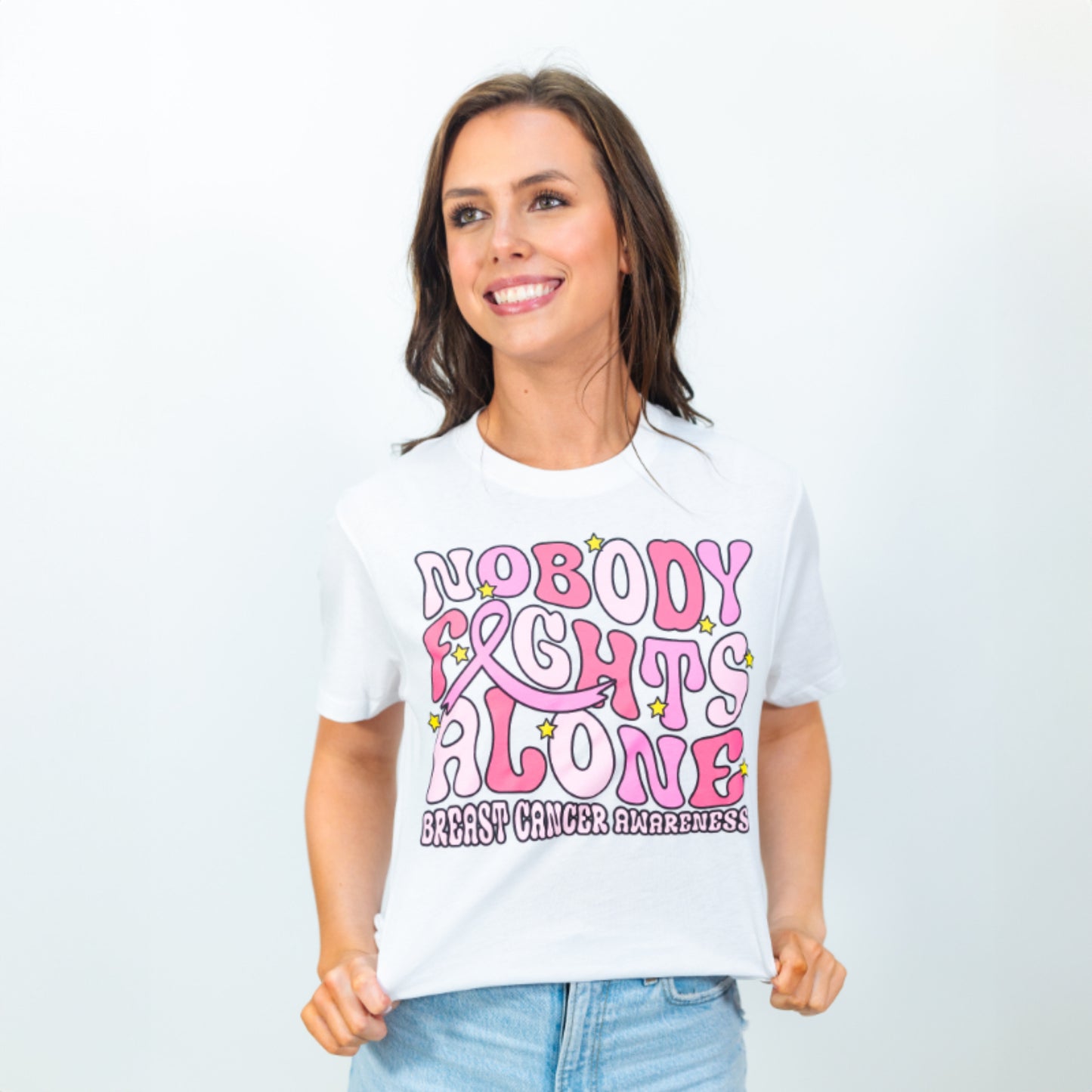 Nobody Fights Alone White Crew Neck T-Shirt L