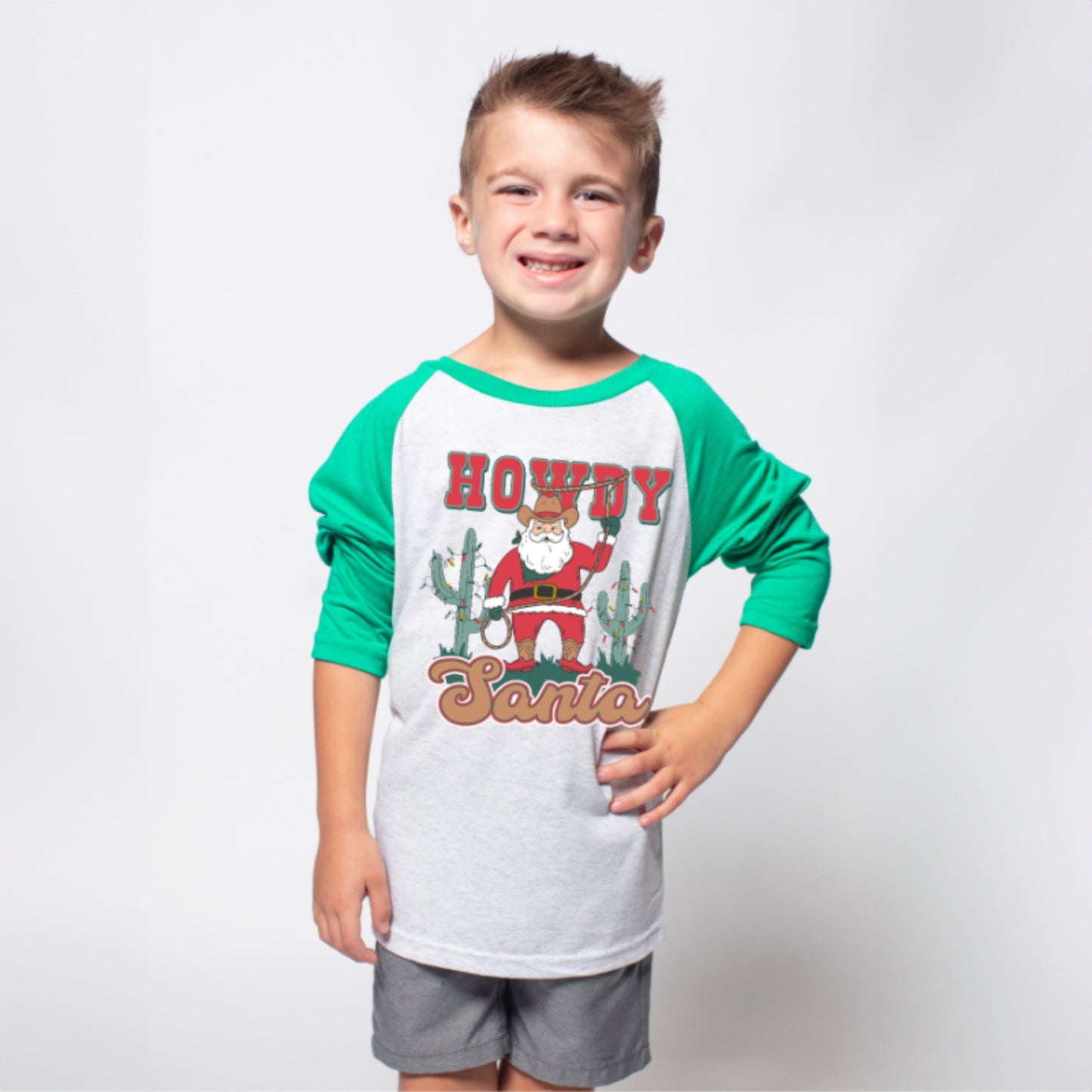 Kids Howdy Santa 3/4 Sleeve T-Shirt XS