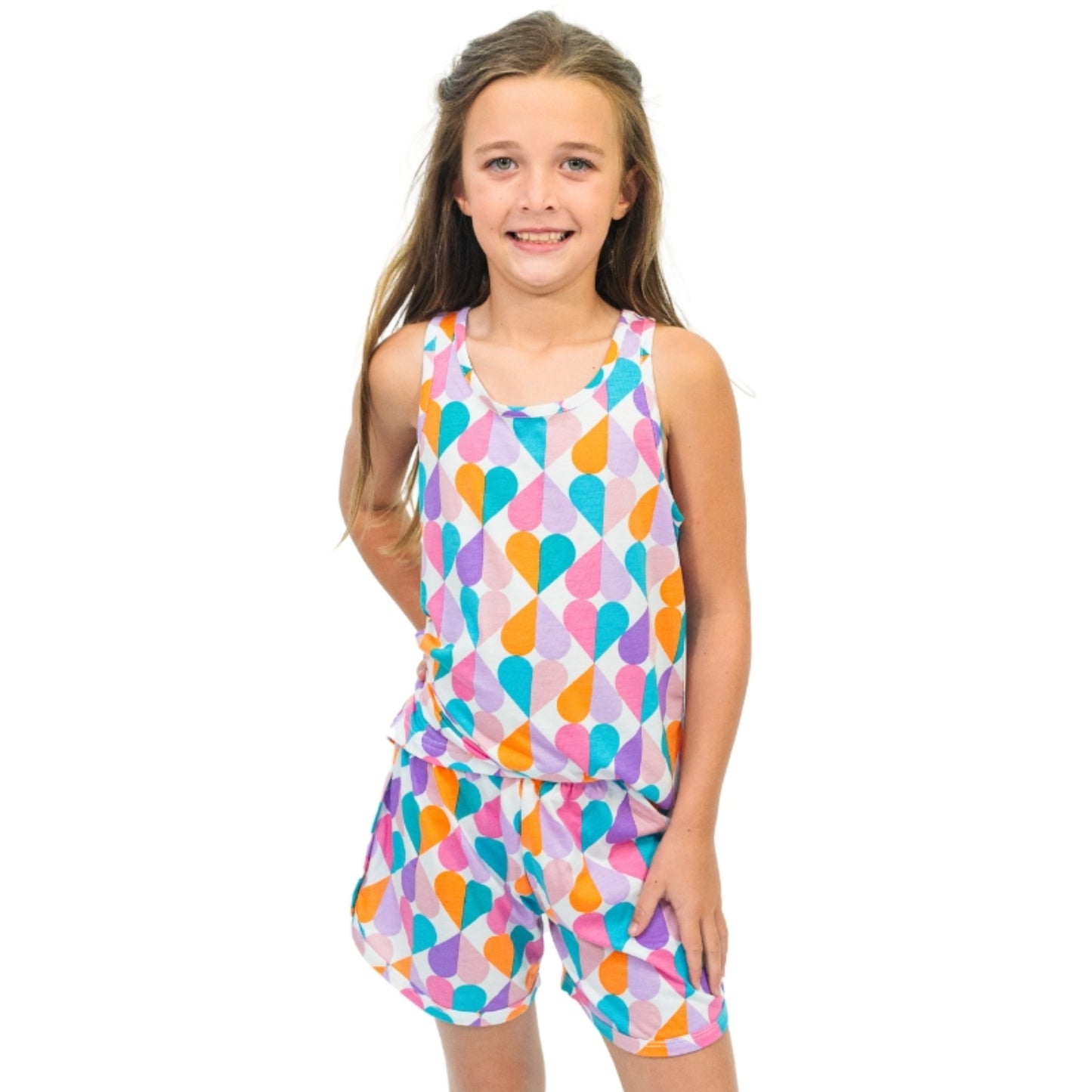 Kids Sweet Heart Tank Top Jammie Short Set M